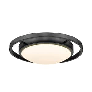 Astra 13.5 in. 1-Light Matte Black Opal Glass LED Flush Mount