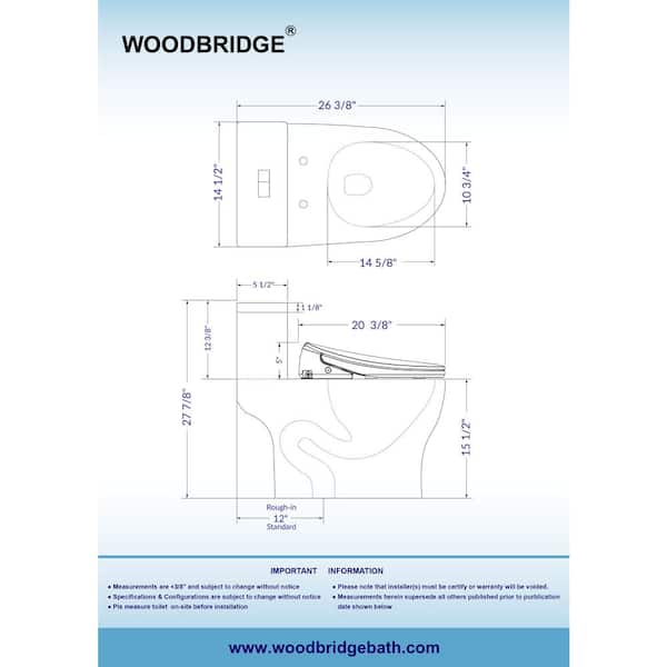 WOODBRIDGE Smart Bidet Toilet with Adjustable Nozzle, Deodorizing, and Auto Functions - White