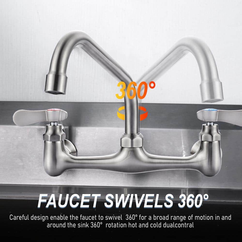 Brushed Nickel 8-Inch Double Handle Wall Mount Faucet