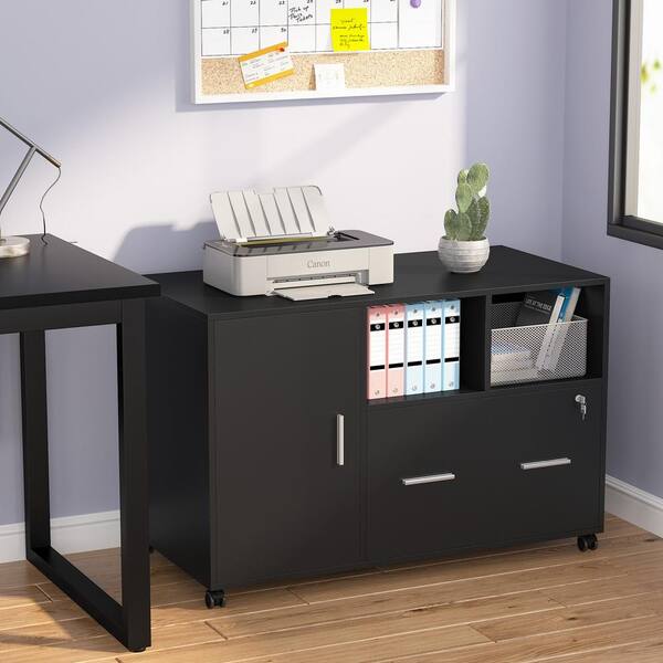 Atencio White File Cabinet with Lock and Drawer, Modern Mobile Lateral