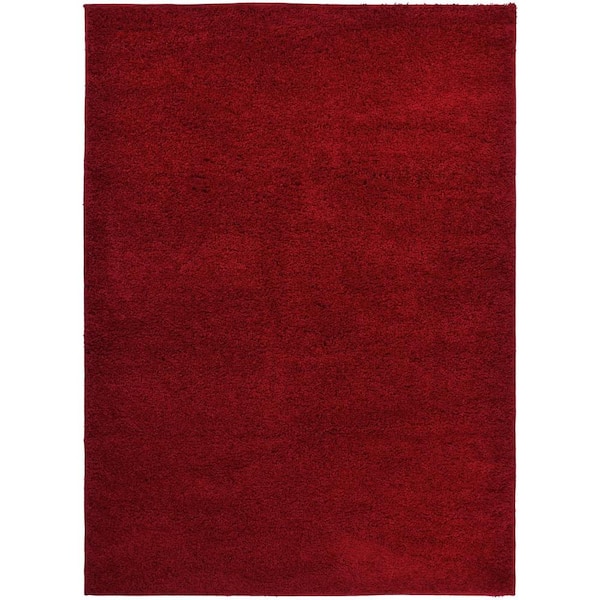 Shaggy 8 ft. x 10 ft. Red Solid Synthetic Rectangle Area Rug