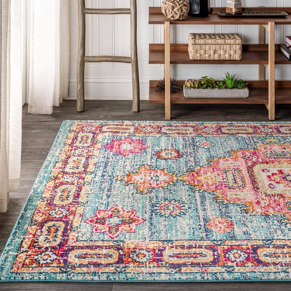 Bohemian Flair Blue and Red Medallion Synthetic 8' x 10' Area Rug