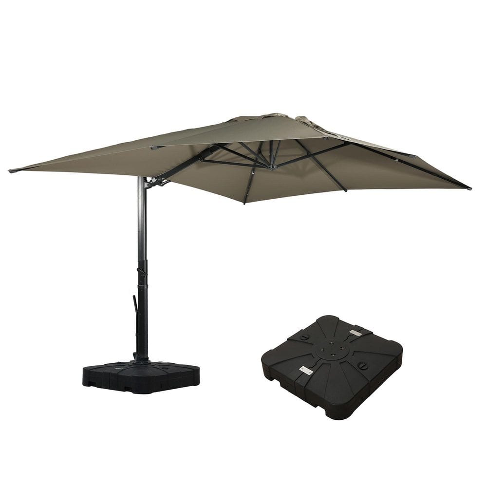 Taupe Rectangular Aluminum Cantilever Patio Umbrella with Stand