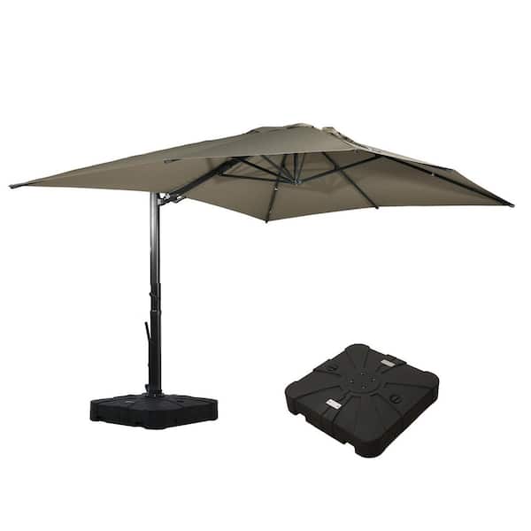 Mondawe 10 ft. x 13 ft. Aluminum Cantilever Outdoor Tilt Patio Umbrella in Taupe with Base Weight Stand