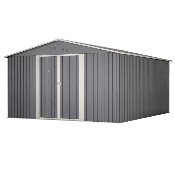 Thanaddo 11 ft. W x 13 ft. D Outdoor Metal Storage Shed 140 sq. ft., Gray
