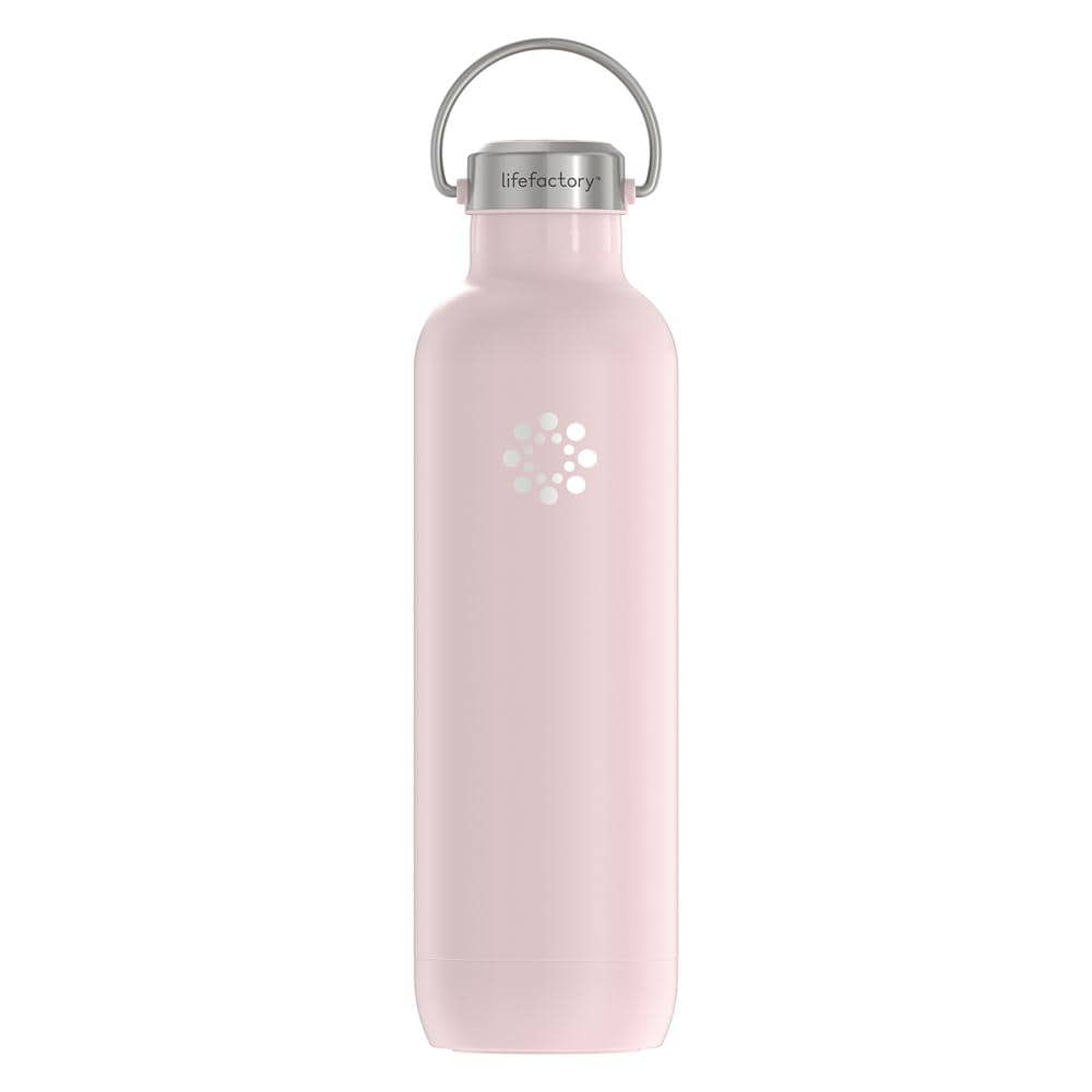 Lifefactory 240ml Stainless-Steel Vacuum-Insulated Wide-Neck Baby Bottle with Flat Cap, Desert Rose