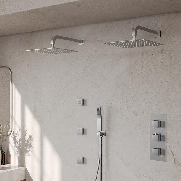 ZenithRain Shower System 8-Spray 12 and 12 in. Dual Wall Mount Fixed and Handheld Shower Head 2.5 GPM in Brushed Nickel