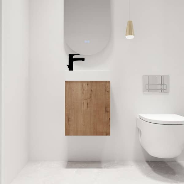ARTCHIRLY 15.9 in. W x 8.8 in. D x 22.4 in. H Brown Wall-Mounted Bath Vanity with White Resin Vanity Top