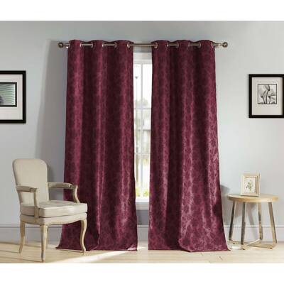 Wine Floral Thermal Blackout Curtain - 54 in. W x 84 in. L (Set of 2)