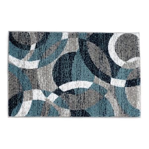 Modern Contemporary Circles Blue 2 ft. x 3 ft. Abstract Indoor Rug