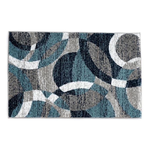 World Rug Gallery Modern Contemporary Circles Blue 2 ft. x 3 ft. Abstract Indoor Rug