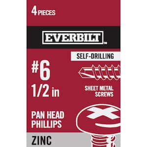 #6 x 1/2 in. Phillips Pan Head Zinc Plated Sheet Metal Screw (4-Pack)