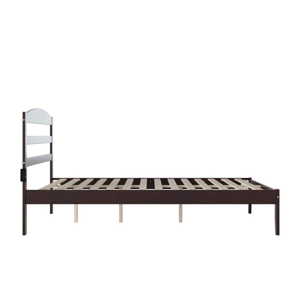 Espresso Queen Wood Platform Bed with Slatted Headboard