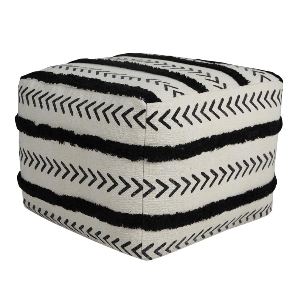 Textured Black / White 18 in. x 18 in. x 14 in. Chevron Stripe Pouf Ottoman