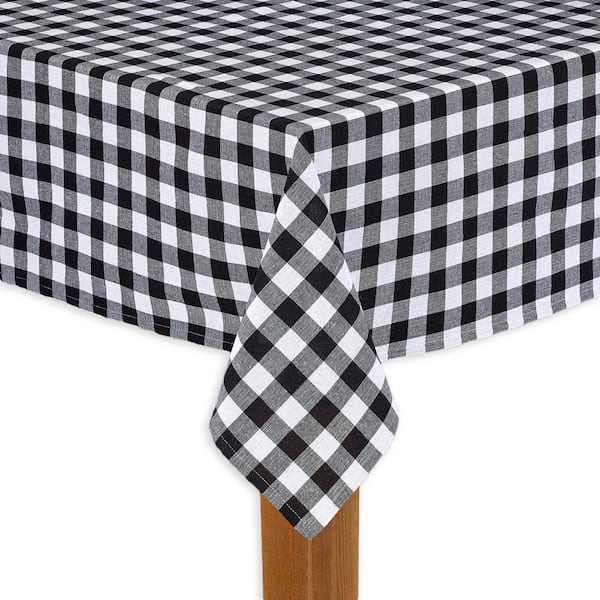 Lintex Buffalo Check 60 in. x 104 in. Black 100% Cotton Table Cloth for Any Table