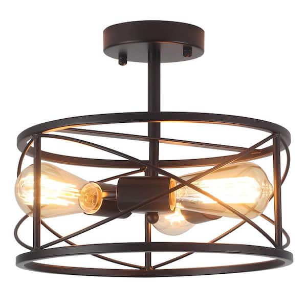 12.5 in. 3-Light Sliver Nickel Round Drum Semi-Flush Mount with Cut-out Metal and No Bulbs Included Foyer Dinner Room