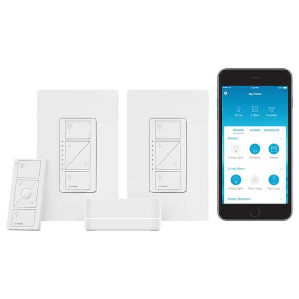Caseta Smart Lighting Starter Kit with Smart Hub, Pico Remote, and 2 Dimmer Switches, White (CASETA-2DIMMER-BNDL)