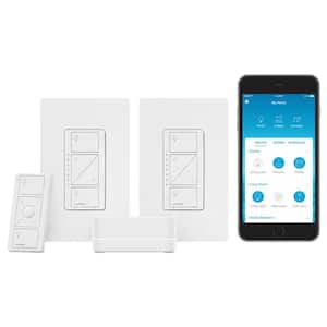Caseta Wireless Smart Lighting Starter Kit with Smart Bridge, Pico Remote, and 2-Dimmer Switches, White