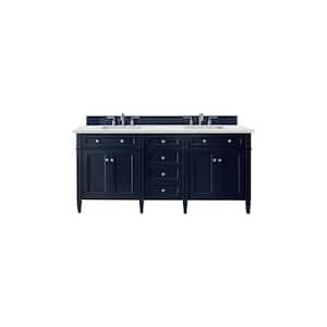 Brittany 72.0 in. W x 23.5 in. D x 34 in. H Bathroom Vanity in Victory Blue with Ethereal Noctis Quartz Top