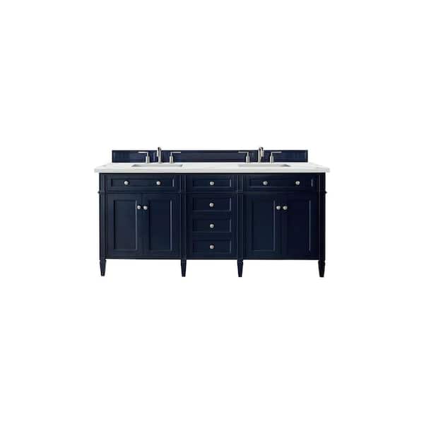 James Martin Vanities Brittany 72.0 in. W x 23.5 in. D x 34 in. H Bathroom Vanity in Victory Blue with Ethereal Noctis Quartz Top