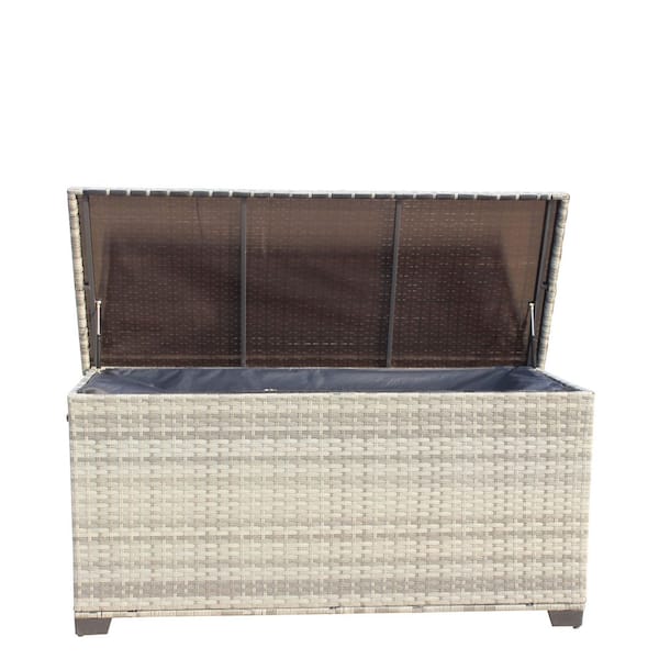 148-Gal. Large Capacity Wicker Patio Furniture Storage Deck Box-Outdoor Organizer