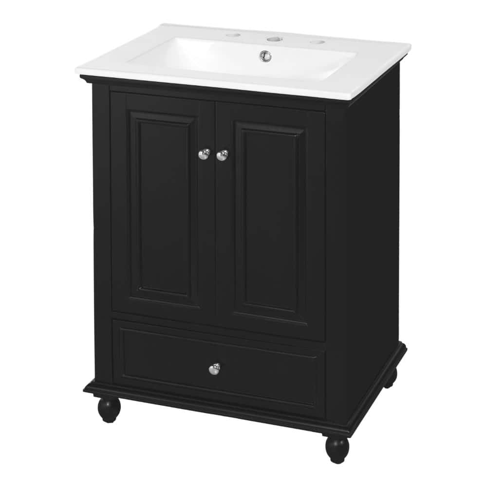 24 in. W Black Freestanding Bath Vanity with White Ceramic Top Sink,Soft Closing Doors and Drawer price history on PriceWatchPro