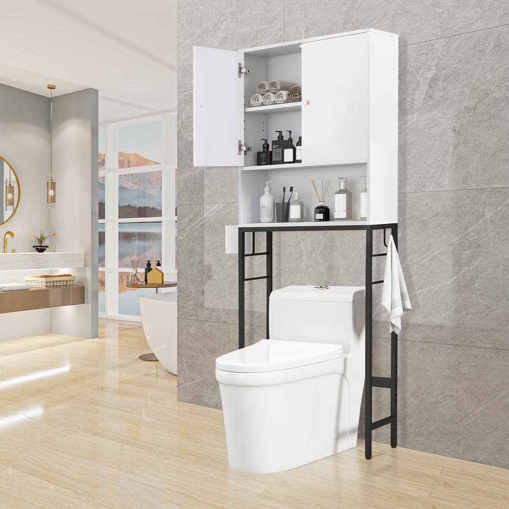 25 in. W x 65 in. H x 9 in. D White Over The Toilet Storage with 2-Doors and Adjustable Shelf price history on PriceWatchPro