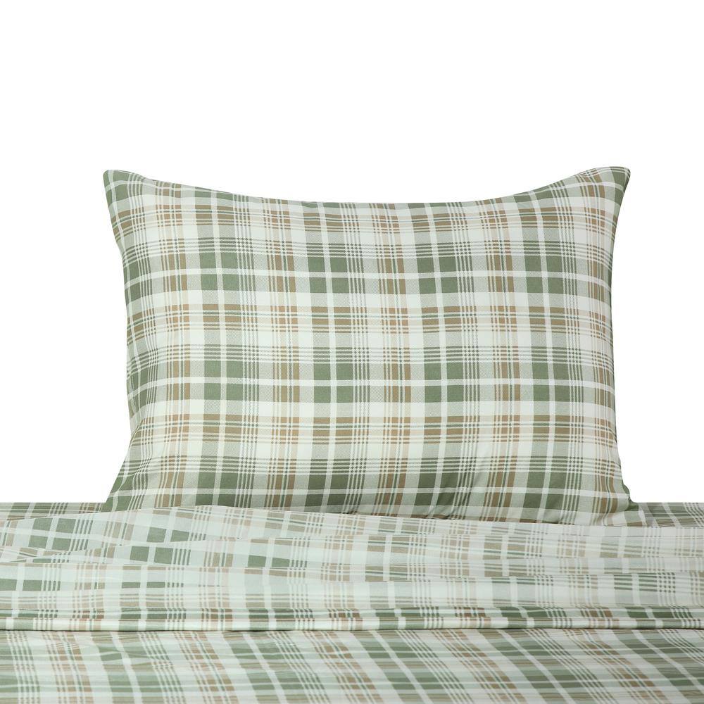 Twin Blue Plaid Polyester Microfiber Embroidered Sheet Set