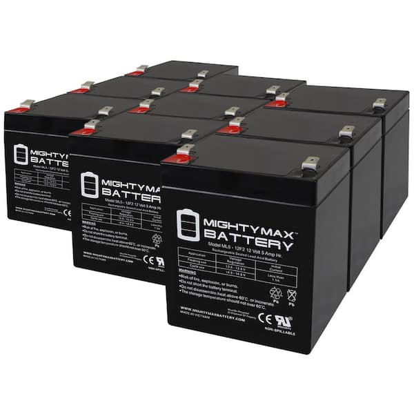 ML5-12F2 - 12 Volt 5 AH, F2 Terminal, Rechargeable SLA AGM Battery - Pack  of 9