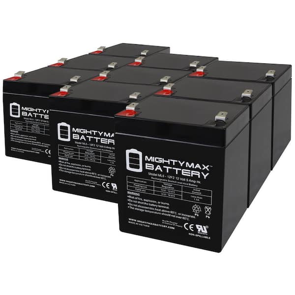 MIGHTY MAX BATTERY 12V 5Ah F2 SLA Replacement Battery for APC SMX2200RMLV2U - 9 Pack