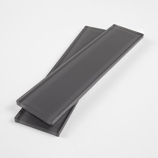 2 in. x 8 in. Carbon Gloss Glass Subway Tile Sample