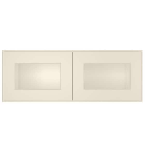 HOMEIBRO 33 in. W X 12 in. D X 12 in. H in Antique White Plywood Ready to Assemble Wall Kitchen Cabinet with 2-Doors