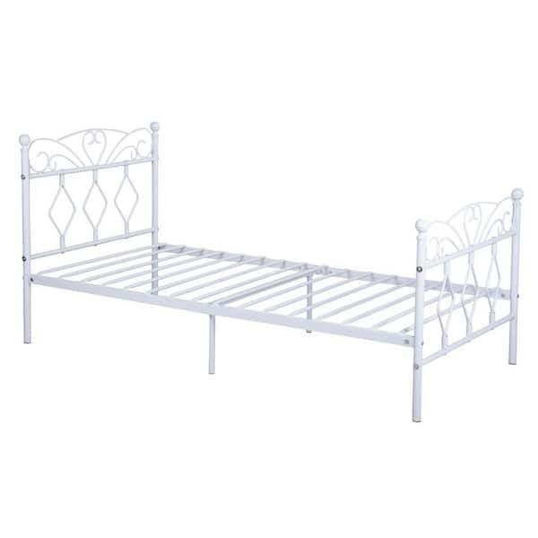 Homy Casa Twin Size Gold Bed Metal Platform Bed Foundation with Headboard and Footboard