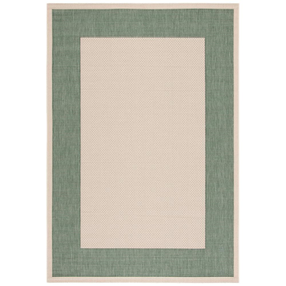 Beige and Dark Green Rectangular Synthetic Indoor/Outdoor Rug