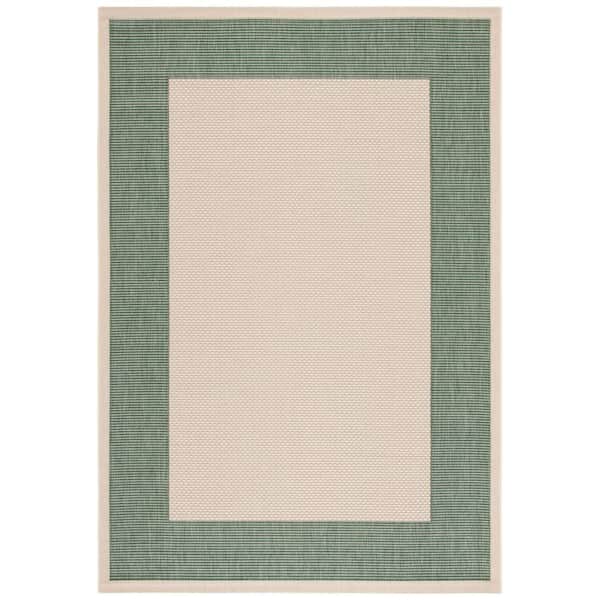 SAFAVIEH Courtyard Beige/Dark Green Doormat 2 ft. x 4 ft. Border Solid Color Indoor/Outdoor Area Rug