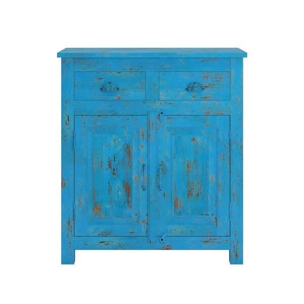 Handy Living Bright Blue Distressed Routon Hand Painted 2-Door Wood Cabinet with Drawers