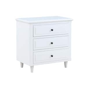 Modern White 3-Drawer Exquisite Solid Wood Cabinet Nightstand (28.1 in. H x 27.9 in. W x 16.9 in. D)