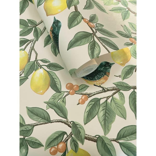 Cream Orange Golden Lemon Trail Wallpaper Print Non-Woven Non-Pasted Textured Wallpaper 57 sq. ft.