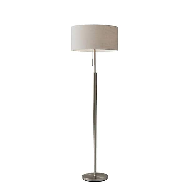 HomeRoots 65 in. Silver 1 Light 1-Way (On/Off) Standard Floor Lamp for Liviing Room with Cotton Round Shade