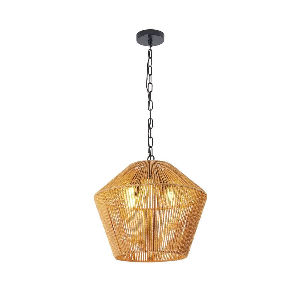 4 Light Black Hemp Rope Pendant Chandelier for Kitchen Island (No Bulbs Inc