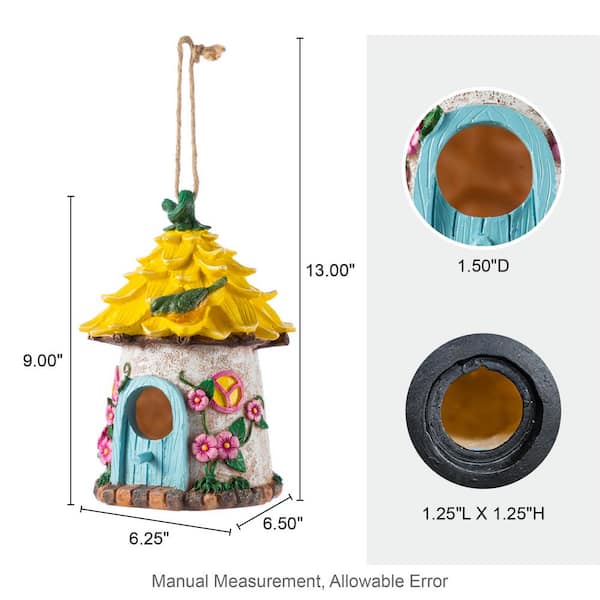 Glitzhome 9 in. H Resin Yellow Roof Outdoor Garden Birdhouse