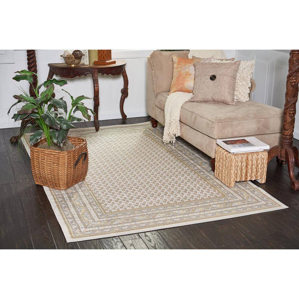 Beige and Gold Flat Woven Synthetic Runner Rug