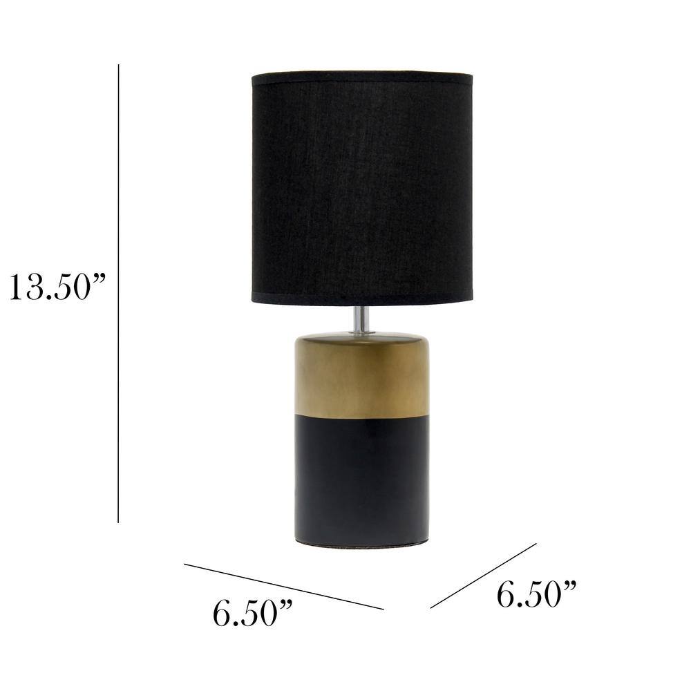 Black and Gold Porcelain Cylinder Nightstand Lamp