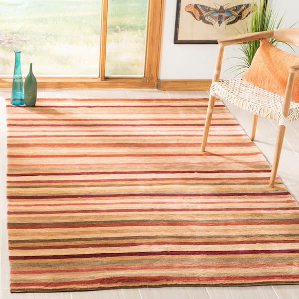 Tibetan 3 ft. x 5 ft. Rust/Beige Striped Area Rug