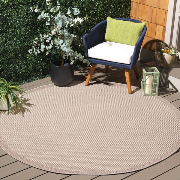Sisal All-Weather Ivory/Beige 7 ft. x 7 ft. Solid Border Round Indoor/Outdoor Area Rug