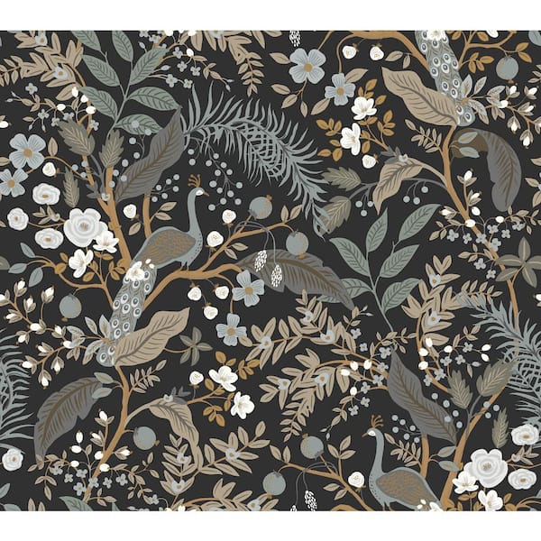 RIFLE PAPER CO. Peacock Garden Black Peel and Stick Wallpaper
