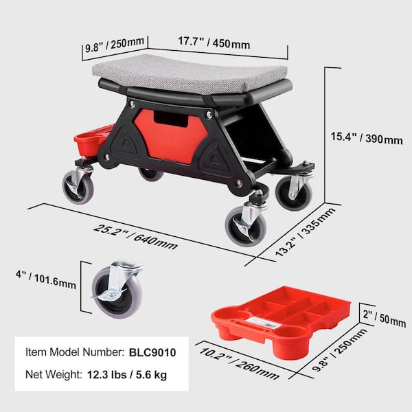 AA041 Padded Creeper Seat with Extra Storage, 300 lbs capacity Mechanics  Chair with drawers, Orange Tool Box Chair Swivel Casters – Autospecialtools