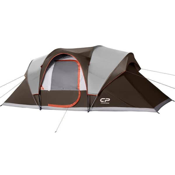 Zeus & Ruta 16 ft. x 9 ft. Brown 9-Person Canopy Portable Camping Tent with 4 Large Mesh Windows for Outdoor Camping