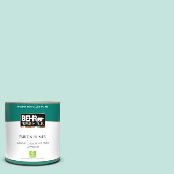 BEHR PREMIUM PLUS 1 qt. #MQ3-19 Misty Isle Semi-Gloss Enamel Low Odor  Interior Paint & Primer 305004 - The Home Depot