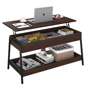 41.3 in. W 17 in. L Brown Color Rectangular Wood Lift Top Coffee Table with Storage Shelves and Hidden Compartment